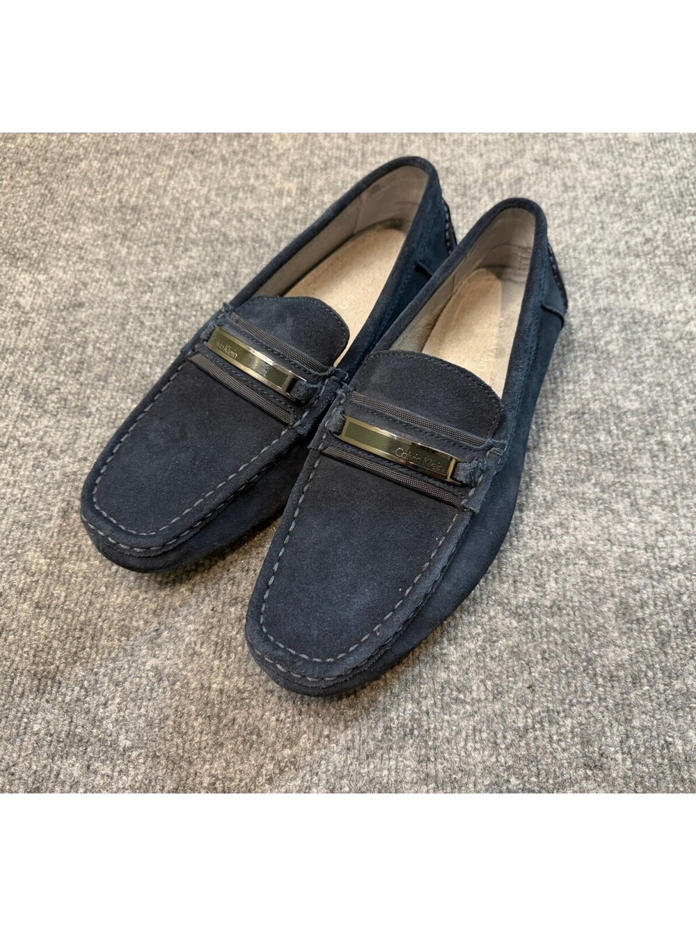 Calvin Klein Navy Suede Logo Bit Driving Loafers Men’s Size 8.5